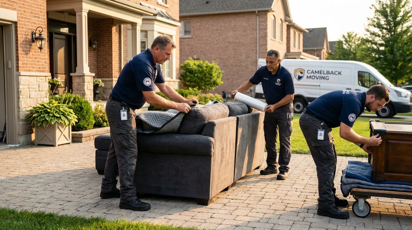 Large estate moving crew wrapping furniture in Deerfield Beach, FL